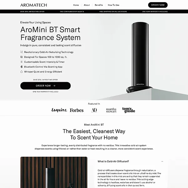 AromaTech landing page by Tierra