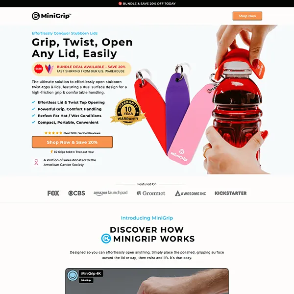 MiniGrip landing page by Tierra