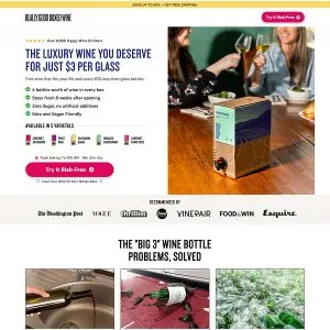 Really Good Boxed Wine landing page by Tierra