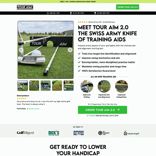 TourAim Golf landing page by Tierra